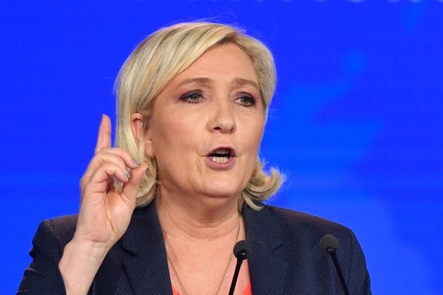 La président du Front National Marine Le Pen au palais des Congrès à Nice dans le sud de la France, le 1er mai 2018 