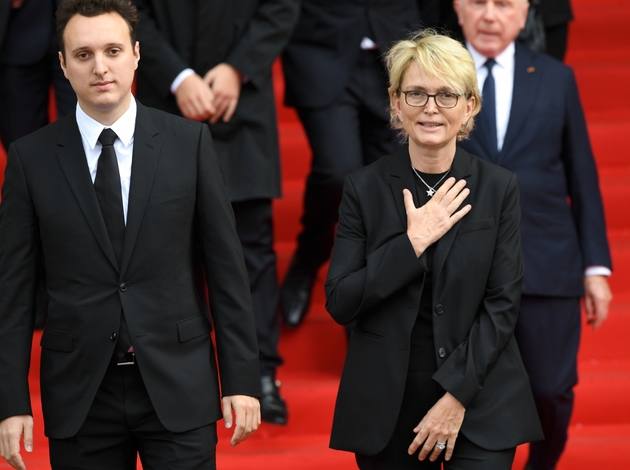 Claude Chirac, la fille de Jacques Chirac, et son fils Martin, après la messe en hommage à l'ancien président, le 30 septembre 2019