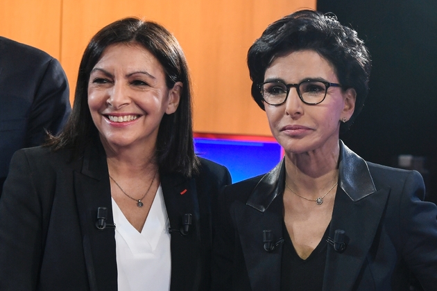 Anne Hidalgo et Rachida Dati sur le plateau de LCI le 4 mars 2020 à Boulogne-Billancourt dans les Hauts-de-Seine