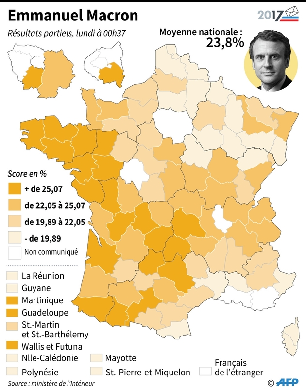 Emmanuel Macron : scores par département