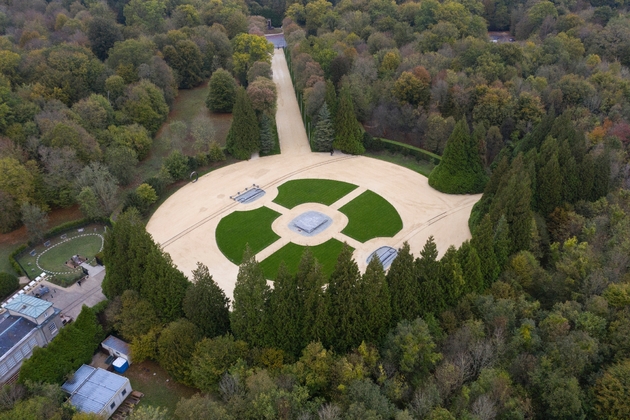 Vue aérienne de la clairière de Rethondes à Compiègne, où a été signé l'armistice, le 22 octobre 2018