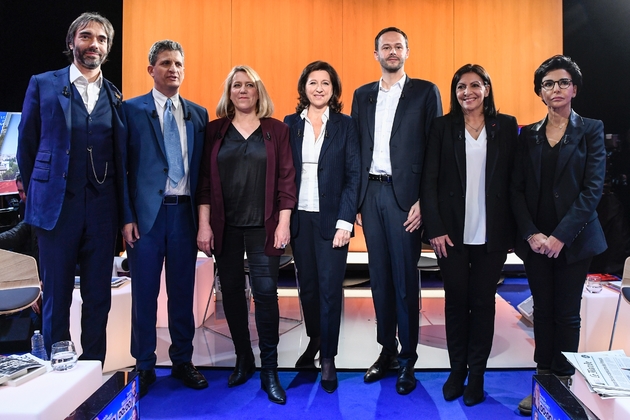 Au débat le 4 mars 2020, de gauche à droite: Cédric Villani, Serge Federbusch, Danielle Simonnet, Agnès Buzyn, David Belliard, Anne Hidalgo et Rachida Dati
