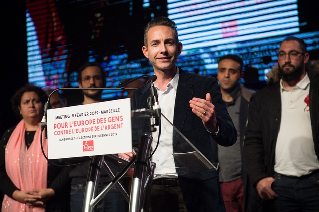 Ian Brossat, tête de liste du PCF pour les Européennes, lors d'un meeting de campagne à Marseille, le 5 février 2019