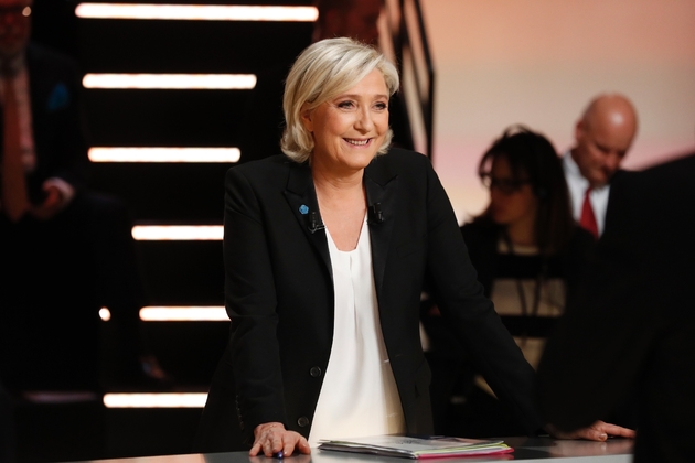 La candidate d'extrême droite Marine Le Pen, avant le débat, le 20 mars 2017 à Aubervilliers