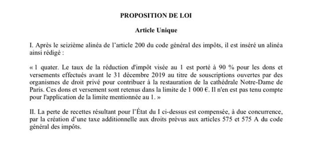 Dons pour Notre-Dame : la proposition de loi des sénateurs LR