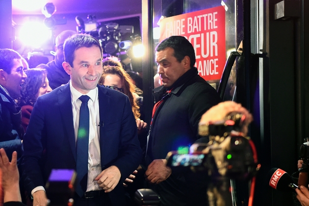 Benoît Hamon au soir du premier tour de la primaire PS le 22 janvier 2017 à Paris 