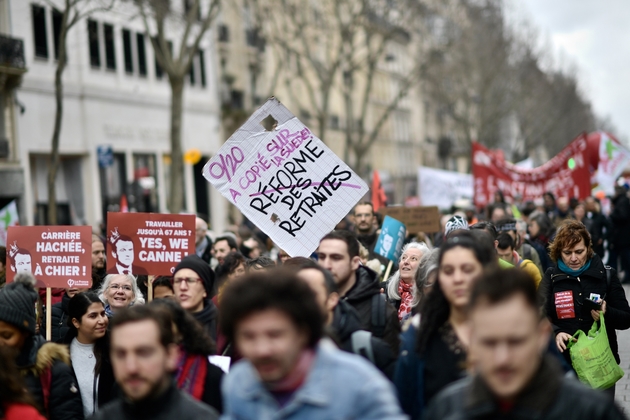 Manifestation des opposants à la réforme des retraites, à Paris le 20 février 2020