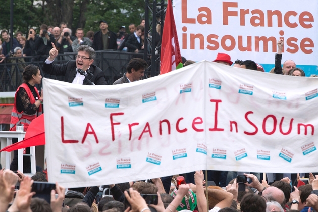 Un meeting de la France insoumise (LFI), lors de la capagne présidentielle  le 5 juin 2016 à Paris