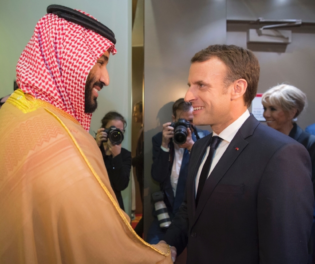 Photo réalisée par le Palais royal saoudien le 9 novembre 2017 de la rencontre entre le Prince Mohammed ben Salmane et Emmanuel Macron à Ryad