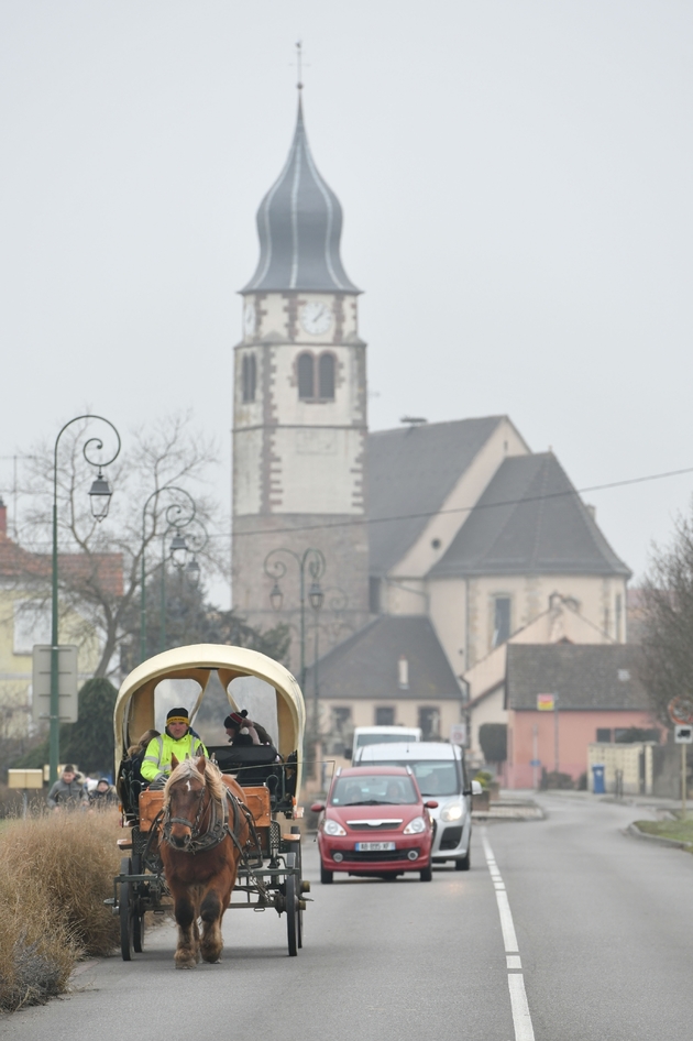 Une carriole de transport scolaire à Ungersheim, le 23 janvier 2020