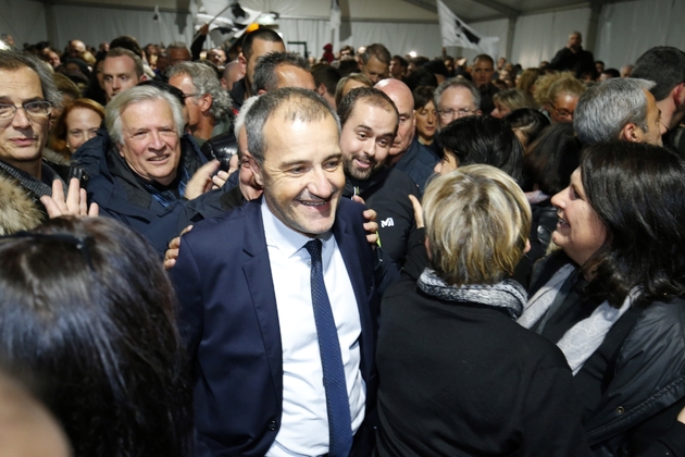 Jean-Guy Talamoni, dirigeant du parti indépendantiste Corsica Libera et allié de Gilles Simeoni au sein de la coalition nationaliste qui a remporté les élections territoriales en Corse, le 10 décembre 2017 à Bastia 