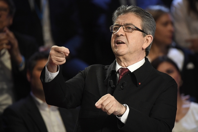 Jean-Luc Mélenchon lors du débat télévisé entre les onze candidats à la présidentielle sur les chaînes BFM TV et CNews, le 4 avril 2017 à La Plaine-Saint-Denis, près de Paris