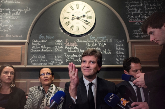 Arnaud Montebourg en campagne pour la primaire du PS le 7 décembre 2016 au Café de l'Industrie à Dijon