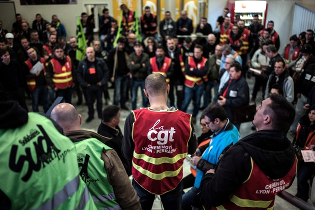 Assemblée générale de cheminots grévistes, mardi 3 avril 2018, à la gare de Lyon Perrache