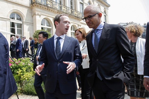 Les patrons de Facebook et Microsoft, Mark Zuckerberg et Satya Nadella