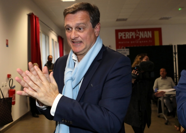Le candidat du Rassemblement national (RN) aux municipales à Perpignan, Louis Aliot, le 15 mars 2020 