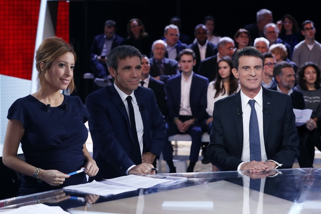 Lea Salame, David Pujadas et Manuel Valls  lors de 