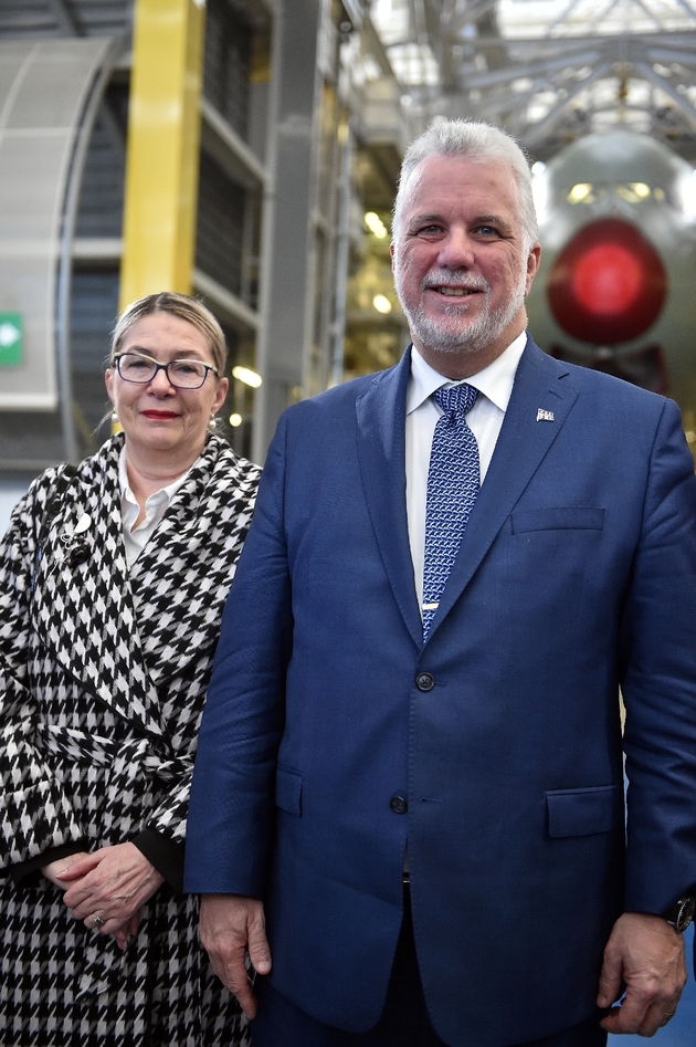 Le Premier ministre québécois Philippe Couillard et son épouse Suzane Pilote à Blagnac (France), le 6 mars 2018