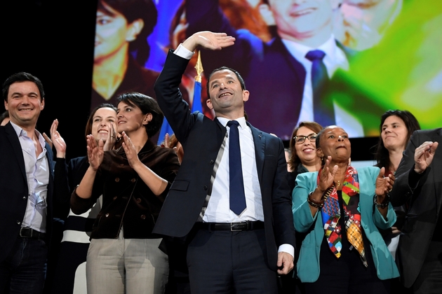 Benoît Hamon, Christiane Taubira et Najat Vallaud-Belkacem à Bercy à Paris, le 19 mars 2017
