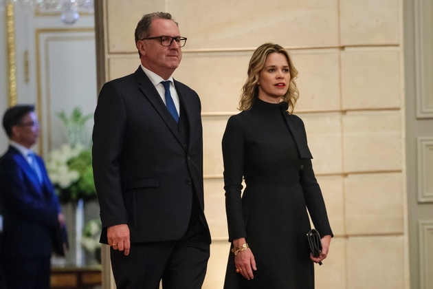 Le président de l'Assemblée nationale Richard Ferrand et sa compagne Sandrine Doucen le 15 octobre 2018 à Paris