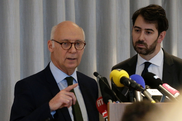 Les avocats du coupel Fillon, Pierre Cornut-Gentille et Antonin Levy lors d'une conférence de presse le 9 février 2017 à Paris