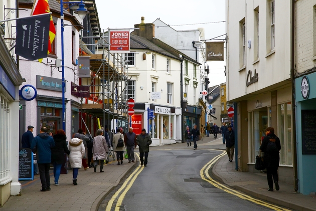 Dans le centre-ville d'Abergavenny, au pays de Galles, le 1er mars 2017