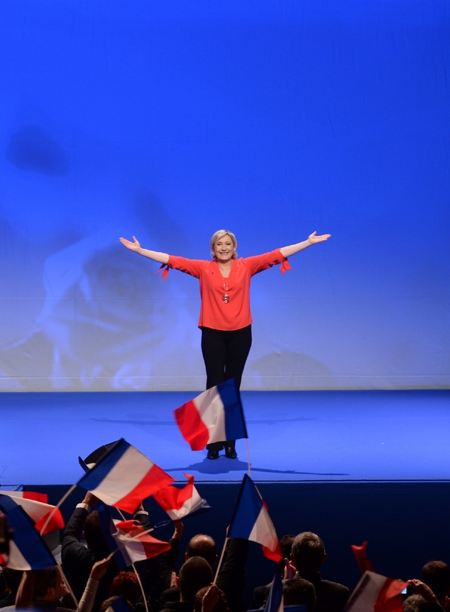 Marine Le Pen le 11 mars 2017 en meeting électoral à Déols