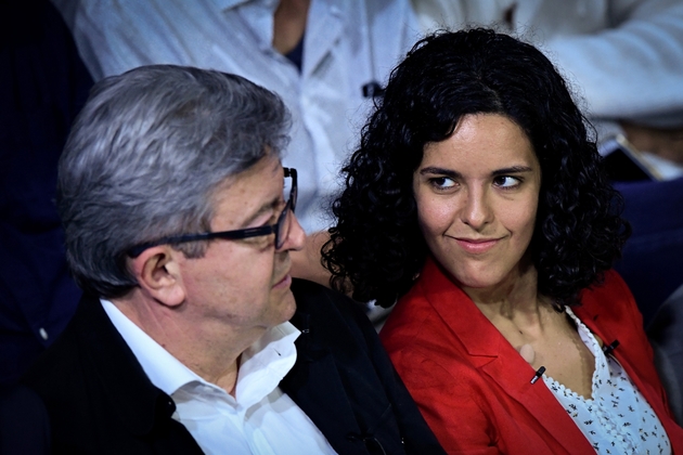 Jean-Luc Mélenchon et Manon Aubry, tête de liste LFI aux Européennes, lors d'un meeting à Marseille, le 11 mai 2019