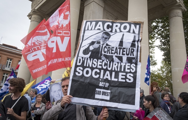 Plusieurs centaines de personnes ont manifesté le 11 septembre 2017 à Toulouse à l'occasion du déplacement du président, Emmanuel Macron, dans la ville
