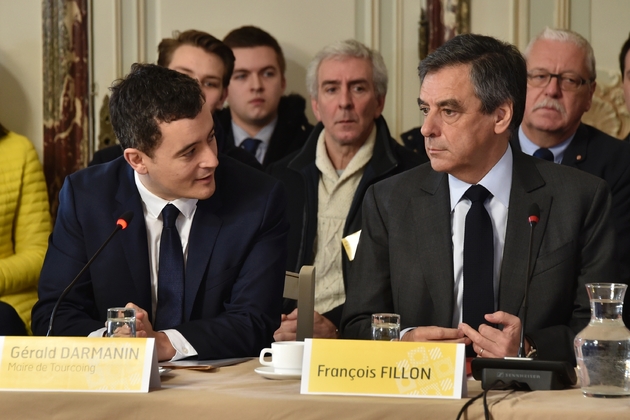 François Fillon et le maire de la ville Gérald Darmanin (G) le 17 février 2017 à Tourcoing