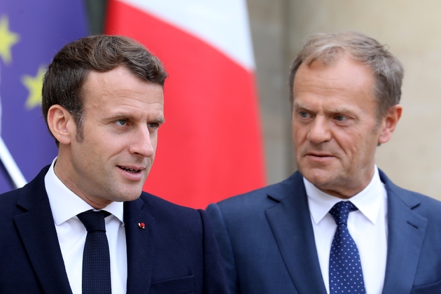 le président français Emmanuel Macron et le président du Conseil européen Donal Tusk le 20 mai à Paris