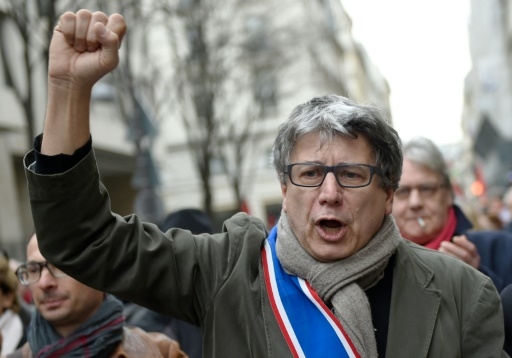 Eric Coquerel, coordinateur politique du Parti de gauche, lors d'une manifestation en soutien à la Grèce, à Paris le 15 février 2015