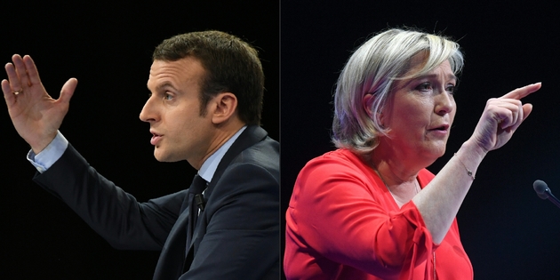 Combinaison des portraits de Macron et de Le Pen, le 30 avril 2017 à Paris