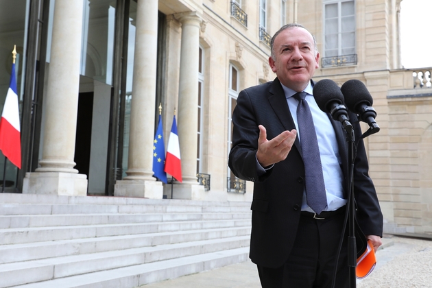 Le président du Medef Pierre Gattaz à la sortie de l'Elysée après un entretien avec le président Emmanuel Macron, le 12 octobre 2017