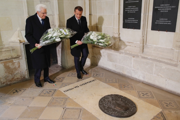 500e anniversaire de la mort de Léonard de Vinci, en présence d'Emmanuel Macron et du président italien Sergio Mattarella, le 2 mai 2019 à Amboise