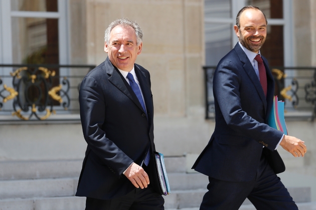 François Bayrou et Edouard Philippe quittent le conseil des ministres à l'Elysée le 14 juin 2017
