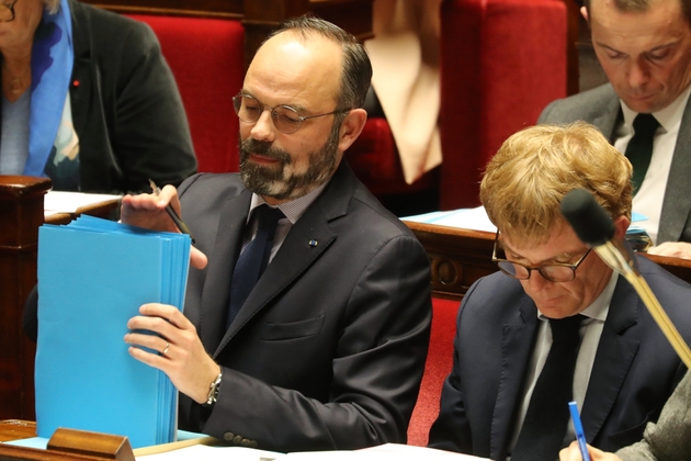 Le Premier ministre Edouard Philippe et Marc Fesneau, ministre des Relations avec le parlement, à l'Assemblée nationale le 14 janvier 2020