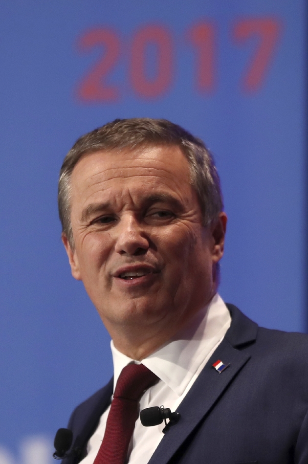 Le candidat de Debout la France à la présidentielle Nicolas Dupont-Aignan, le 9 mars 2017 à Paris