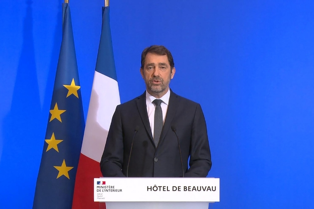 Christophe Castaner lors d'une conférence de presse à Paris le 16 mars 2020