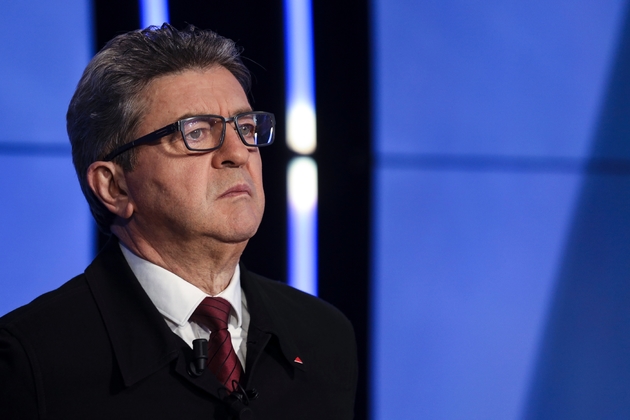 Le chef de file de La France insoumise, Jean-Luc Mélenchon avant le débat entre chefs de parti sur BFM TV, le 20 mars 2019 à Paris