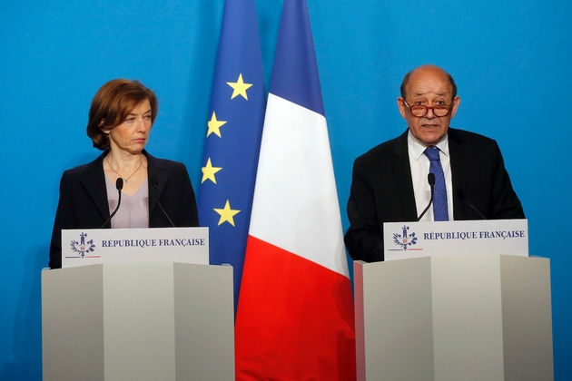 La ministre des Armées Florence Parly et le ministre des Affaires étrangères Jean-Yves Le Drian le 14 avril 2018 à Paris