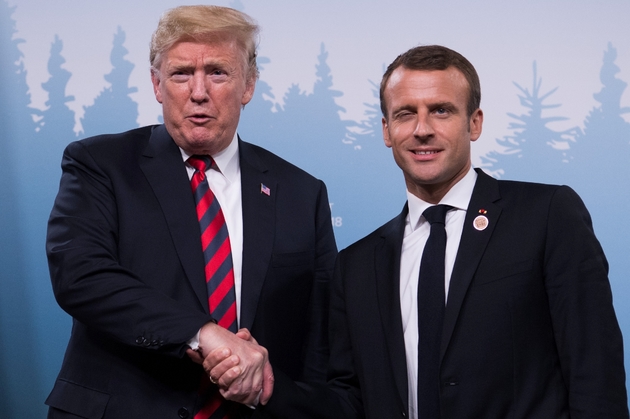 Le président américain Donald Trump et le président français Emmanuel Macron, en marge du sommet du G7 à la Malbaie au Québec, le 08 juin 2018