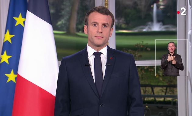 Le président Emmanuel Macron lors de la traditionnelle allocution des voeux à l'Elysée le 31 décembre 2019