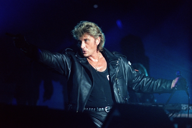 Johnny Hallyday chante à un concert 
