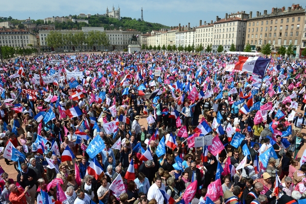 Manifestation contre le projet de loi Taubira sur le mariage homosexuel à Lyon, à l'appel du collectif La Manif pour tous le 5 mai 2013