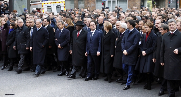 La marche des chefs d'Etat à Paris, après les attentats de Charlie Hebdo et de l'Hyper Casher, le 11 janvier 2015