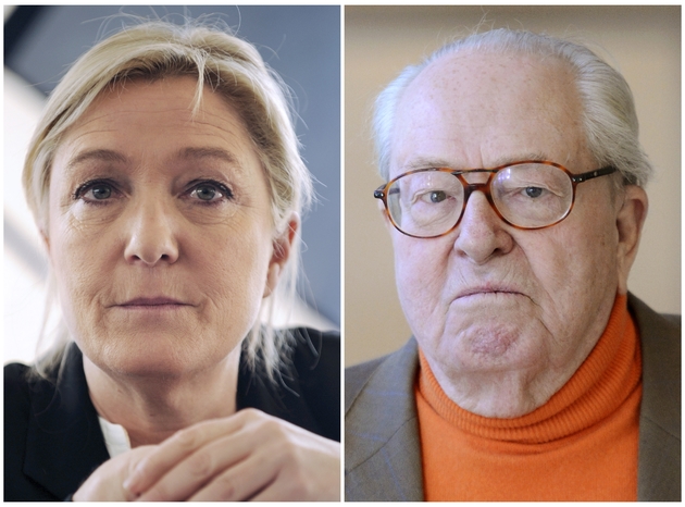 Marine Le Pen (G) le 14 mars 2015 à Angoume et Jean-Marie Le Pen le 22 février 2013 à Marseille