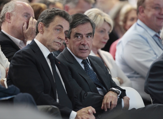 Nicolas Sarkozy et Francois Fillon lors du congrès fondateur des Républicains à Paris le 3 mai 2015