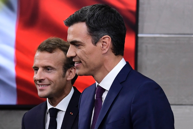 Le premier ministre espagnol Pedro Sanchez et le président français Emmanuel Macron à Madrid, le 26 juillet 2018