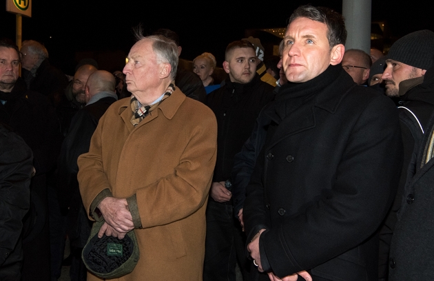 Alexander Gauland et Bjoern Hoecke, du parti anti-immigration, Alternative for Germany (AfD), lors d'une cérémonie de recueillement après l'attaque du marché de Noël à Berlin, le 21 décembre 2016